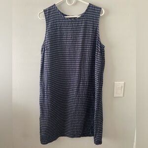 J. Jill Love Linen Navy Blue Striped Dress Size Medium